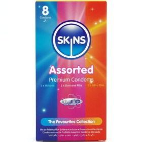 SKINS Premium Kondome Sortimentspack 8er – Natürlich, Genoppt & Ultradünn