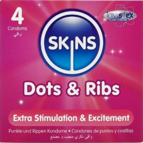 SKINS - DOTS & RIBS Premium Kondome Pack 4 – Texturierte Latexkondome