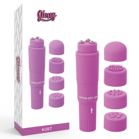 GLOSSY - KURT POCKET MASSAGER LILA - Mini Massagestab mit 4 Aufsätzen