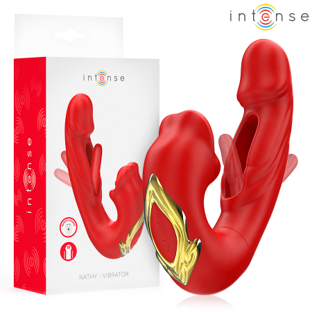 INTENSE - NATHY Doppel-Vibrator mit multifunktionaler Saugmund-Stimulation, Rot