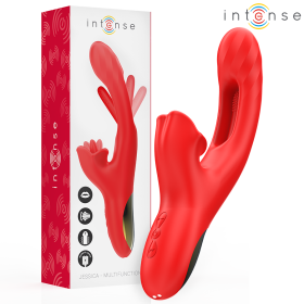 INTENSE - Jessica Multifunktionaler Vibrator mit Klitorisstimulation, 24,8 cm, Rot